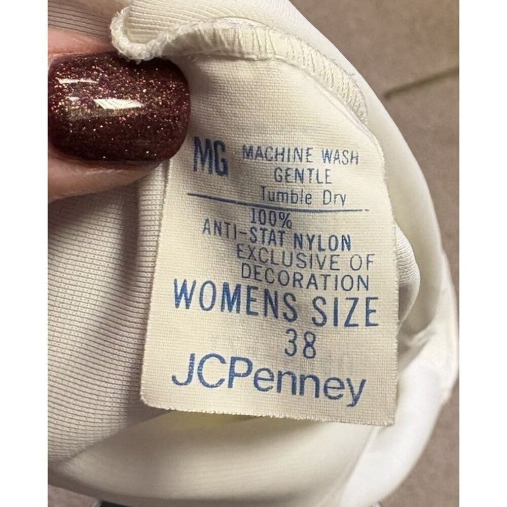 Vintage JC Penney Floor Length White Ivory Slip Dress Size 38 - Picture 6 of 7